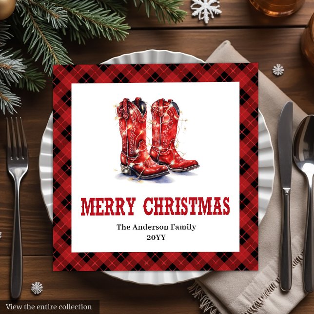 Servilleta De Papel De Cena Rustic Western Red Black Tartan Holiday Napkins (Rustic Western Red Black Tartan Holiday Napkins)