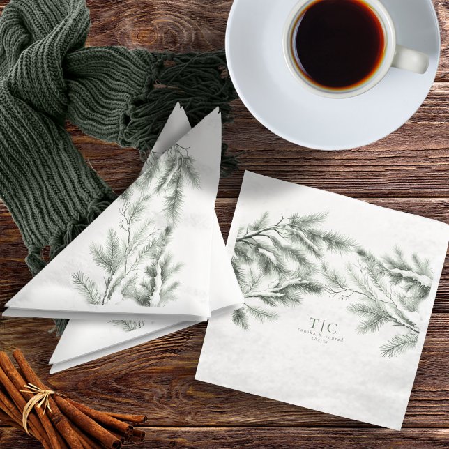 Servilleta De Papel De Cena Rustic Winter Wedding Boughs Forest Green ID1049 (Subido por el creador)