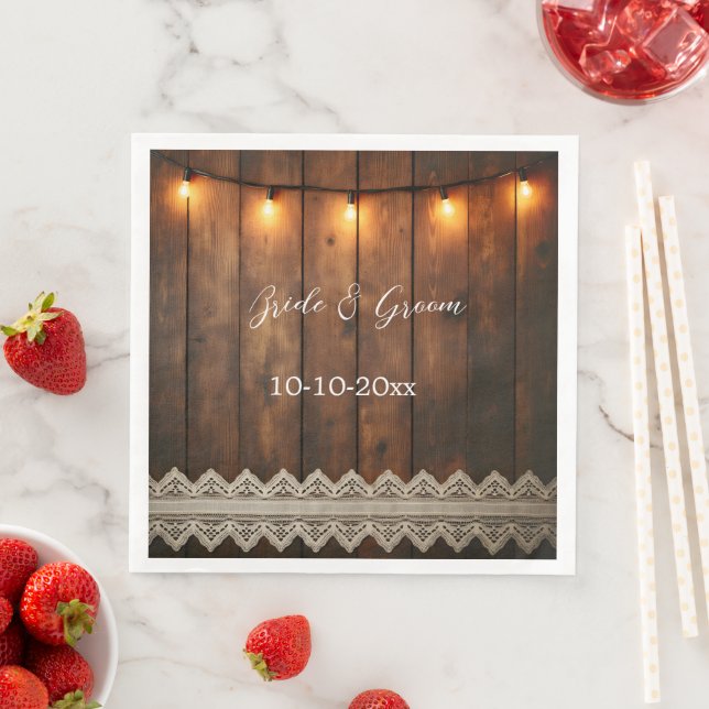 Servilleta De Papel De Cena Rustic Wood and Lace Wedding (In situ)
