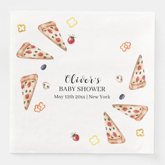 Servilleta De Papel De Cena Rústica moderna italiana Slice Pizza Baby Shower (Anverso)