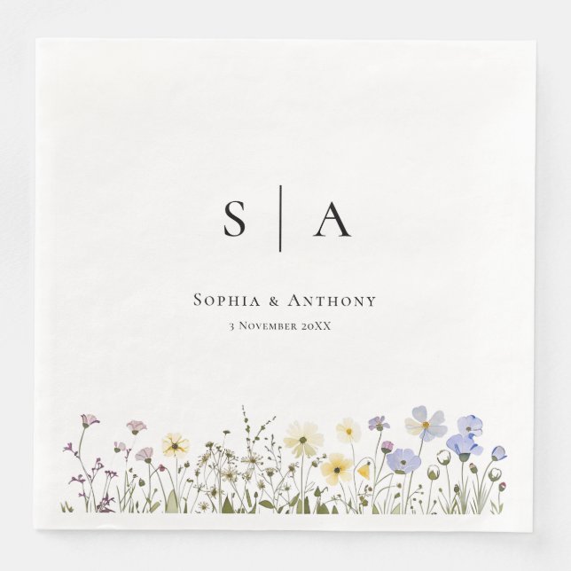 Servilleta De Papel De Cena Rústico Boda de flores silvestres (Anverso)