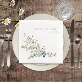 Servilleta De Papel De Cena Rústico Boda de Flores y Daisies Azul
