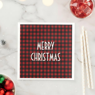 Servilleta De Papel De Cena Rústico Búfalo Rojo y Negro Juegan Feliz Navidad