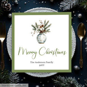 Servilleta De Papel De Cena Rústico Chic Boho Ramo de Navidad Acuarela 