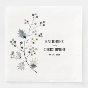 Servilleta De Papel De Cena Rústico Dusty Blue Holly Stem Leaf & Berries