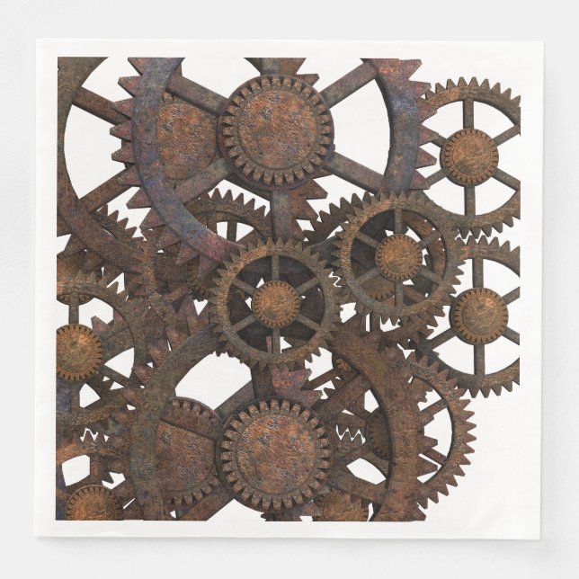 Servilleta De Papel De Cena Rusty Steampunk Metalizado Gears (Anverso)