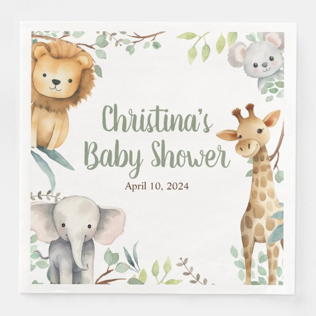 Servilleta De Papel De Cena Safari Animals Baby Shower Napkins (Anverso)