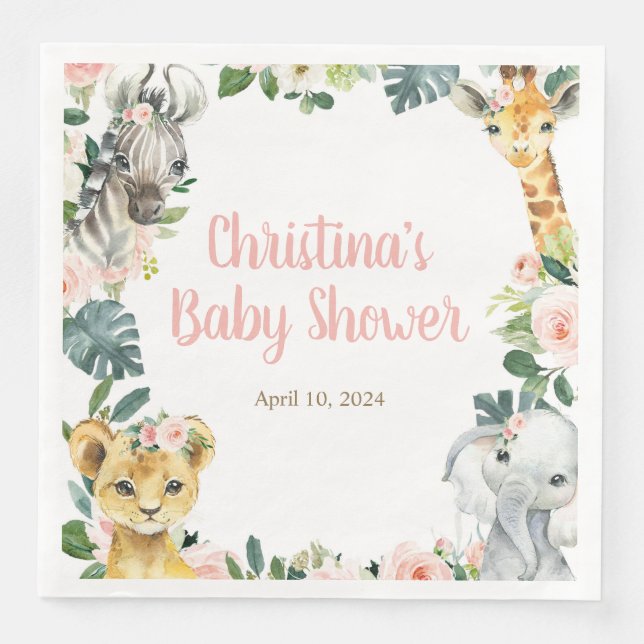 Servilleta De Papel De Cena Safari Animals Baby Shower Napkins (Anverso)