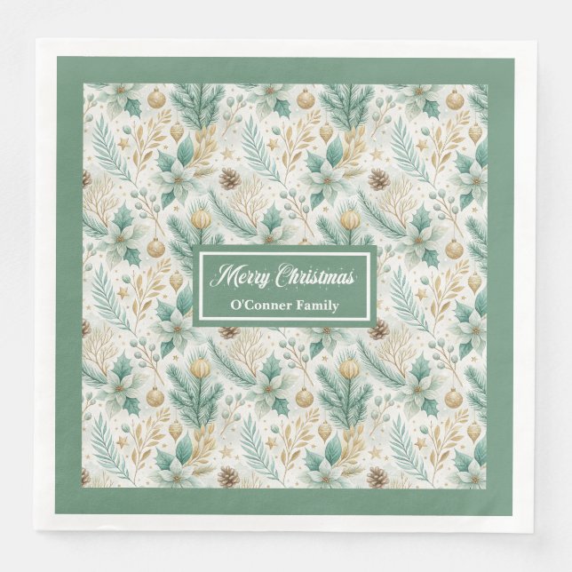 Servilleta De Papel De Cena Sage Green and Gold Napkins Elegant Holiday Table (Anverso)