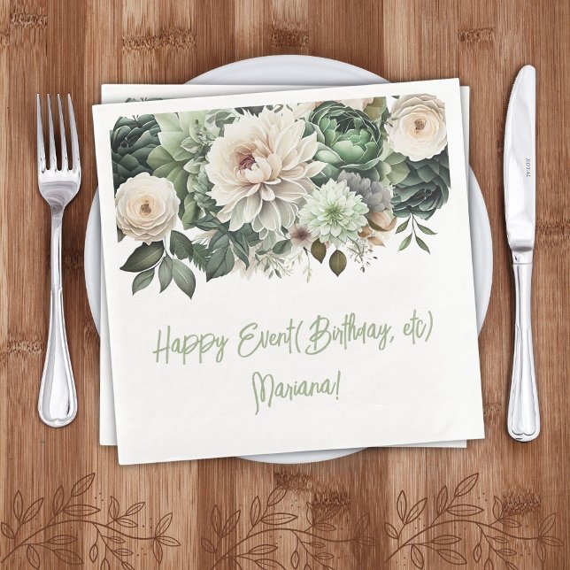 Servilleta De Papel De Cena Sage Green Floral Fiesta Napkins (Subido por el creador)