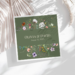 Servilleta De Papel De Cena Sage Green Wildflower Meadow Bodas Napkins