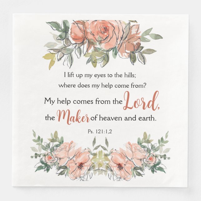 Servilleta De Papel De Cena Salmo 121: 1,2 Biblia Motivadora Verso acuarela (Anverso)