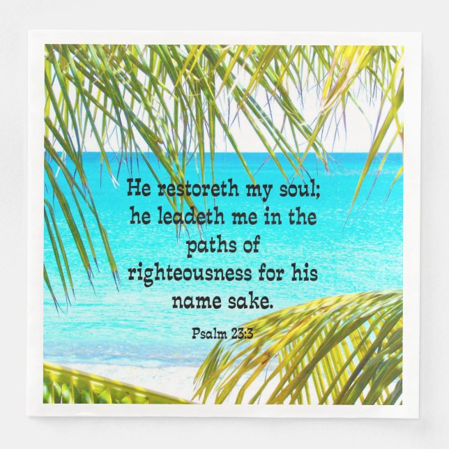 Servilleta De Papel De Cena Salmo 23:3, Escritura: Él restaura mi alma. (Anverso)