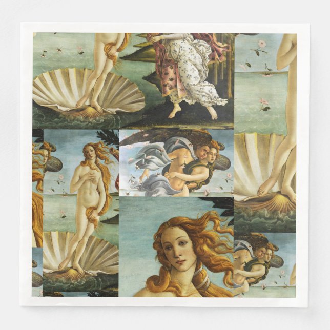 Servilleta De Papel De Cena Sandro Botticelli "El nacimiento de Venus - collag (Anverso)