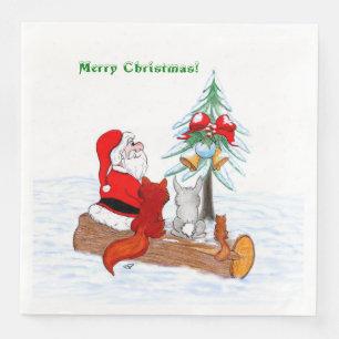 Servilleta De Papel De Cena Santa Claus con Fox de Conejo y Squirrel