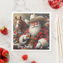 Servilleta De Papel De Cena Santa Claus en Navidades Gorras de Cowboy