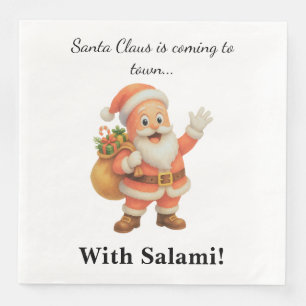 Servilleta De Papel De Cena Santa Claus viene a la ciudad.. ¡Con Salami!