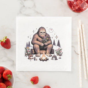 Servilleta De Papel De Cena Sasquatch sosteniendo flores