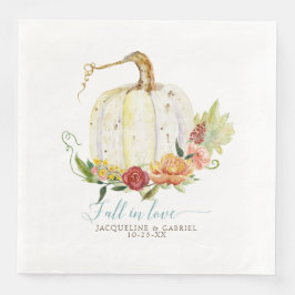 Servilleta De Papel De Cena Sencilla Elegante Moderna Calabaza Blanca Floral