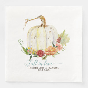 Servilleta De Papel De Cena Sencilla Elegante Moderna Calabaza Blanca Floral