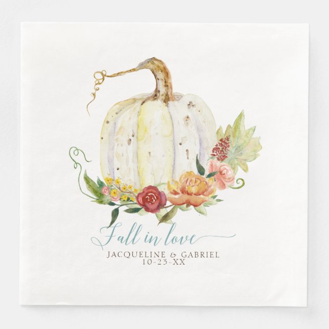 Servilleta De Papel De Cena Sencilla Elegante Moderna Calabaza Blanca Floral (Anverso)