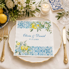 Servilleta De Papel De Cena Servilleta de boda de azulejo azul mediterráneo y