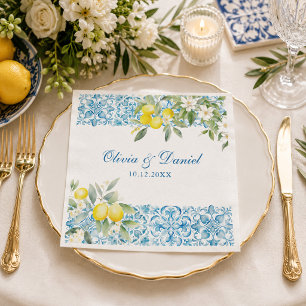 Servilleta De Papel De Cena Servilleta de boda de azulejo azul mediterráneo y 
