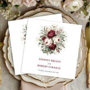 Servilleta De Papel De Cena Servilleta de boda dorada con flores de Marsala y 
