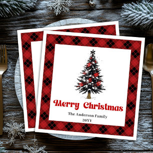 Servilleta De Papel De Cena Servilleta de Navidad con árbol de cuadros moderno