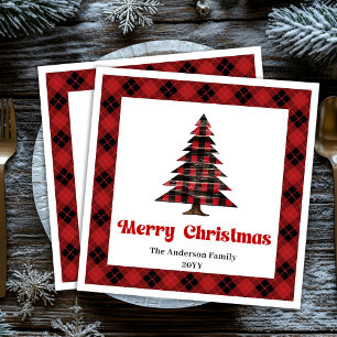 Servilleta De Papel De Cena Servilleta de Navidad de Tartán Rojo Negro Moderno