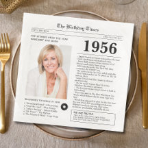 Servilleta de periódico de cumpleaños de 1956