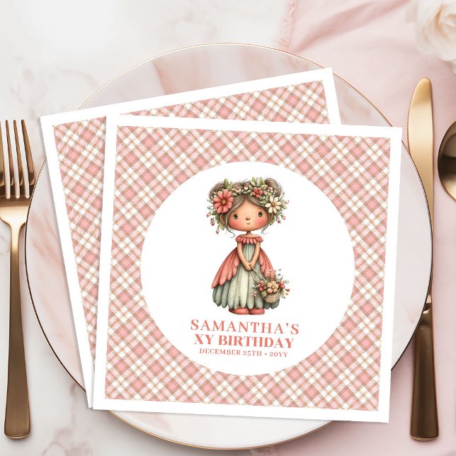 Servilleta De Papel De Cena Servilleta para Cumpleaños de Hada Mágica con Rubo (Magical Fairy Blush Pink 1st Birthday Party Napkins)