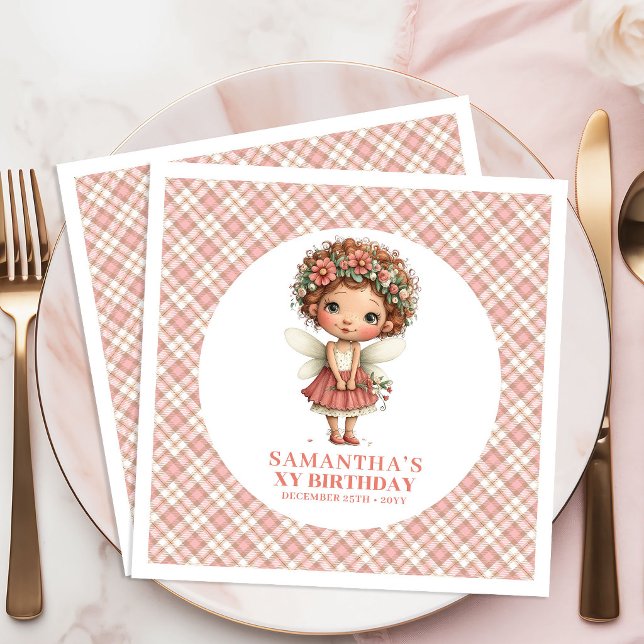 Servilleta De Papel De Cena Servilleta para Fiesta de Cumpleaños número 5 de H (Pretty Cute Fairy Floral 5th Birthday Party Napkins)