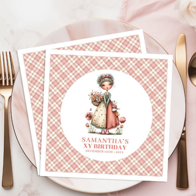 Servilleta De Papel De Cena Servilleta para Fiesta de Cumpleaños número 7 con  (Cute Whimsy Fairy Floral 7th Birthday Party Napkins)