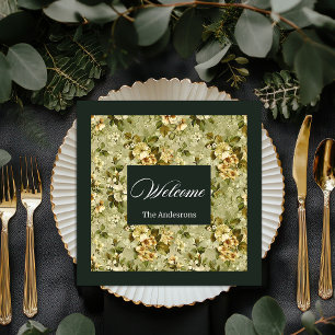 Servilleta De Papel De Cena Servilletas Botánicas Pastel Elegantes Verde Dorad