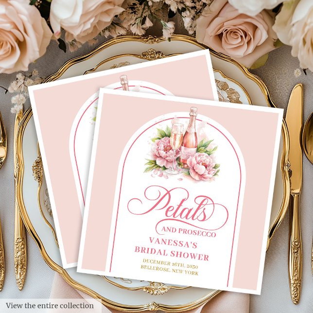 Servilleta De Papel De Cena Servilletas con acento dorado y Prosecco elegante  (Elegant Prosecco and Petals Gold Accent Napkin)