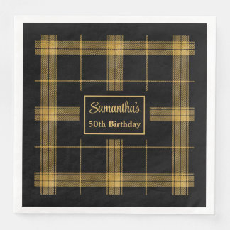 Servilleta De Papel De Cena Servilletas con Monograma Luxe Negro Dorado Acento