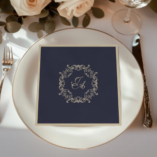 Servilleta De Papel De Cena Servilletas de boda con monograma barroco azul mar