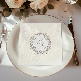 Servilleta De Papel De Cena Servilletas de boda con monograma barroco marfil