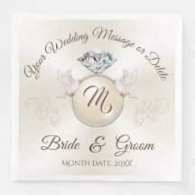 Servilletas de boda con monograma de marfil, anill