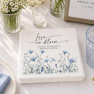 Servilleta De Papel De Cena Servilletas de boda de amor en flor azul