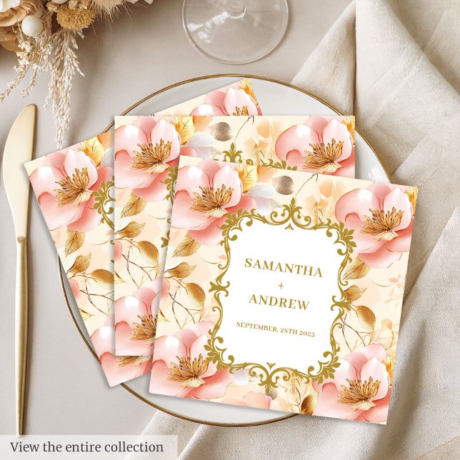 Servilleta De Papel De Cena Servilletas de boda doradas con acuarela (Watercolor Blush Gold Wedding Napkins)
