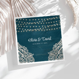 Servilleta De Papel De Cena Servilletas de boda elegancia rústica verde azulad