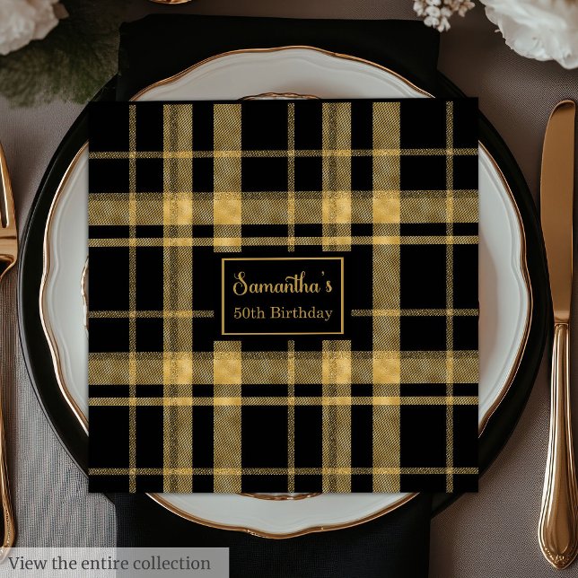 Servilleta De Papel De Cena Servilletas de boda negras doradas personalizadas  (Wedding Napkins Black Gold Personalized Keepsake)