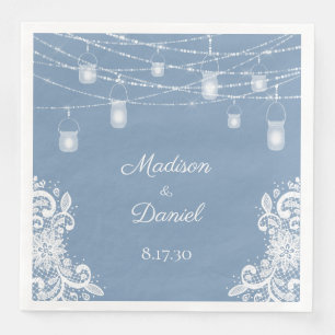 Servilleta De Papel De Cena Servilletas de boda Rustic Dusty Blue Lights