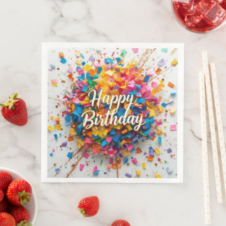 Servilleta De Papel De Cena Servilletas de cumpleaños con confeti de arcoíris