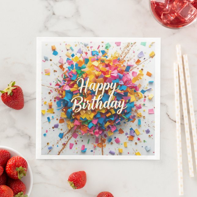 Servilleta De Papel De Cena Servilletas de cumpleaños con confeti de arcoíris  (In situ)