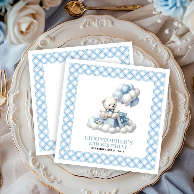 Servilleta De Papel De Cena Servilletas de Cumpleaños de Niño Moderno Globos d (Modern Boy Birthday Napkins Teddy Bear Balloon Theme)