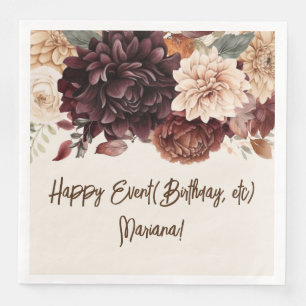 Servilleta De Papel De Cena Servilletas de fiesta florales marrones beige marf