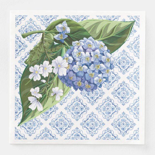 Servilleta De Papel De Cena Servilletas de Hortensias Azulejo para Desayuno Nu (Anverso)